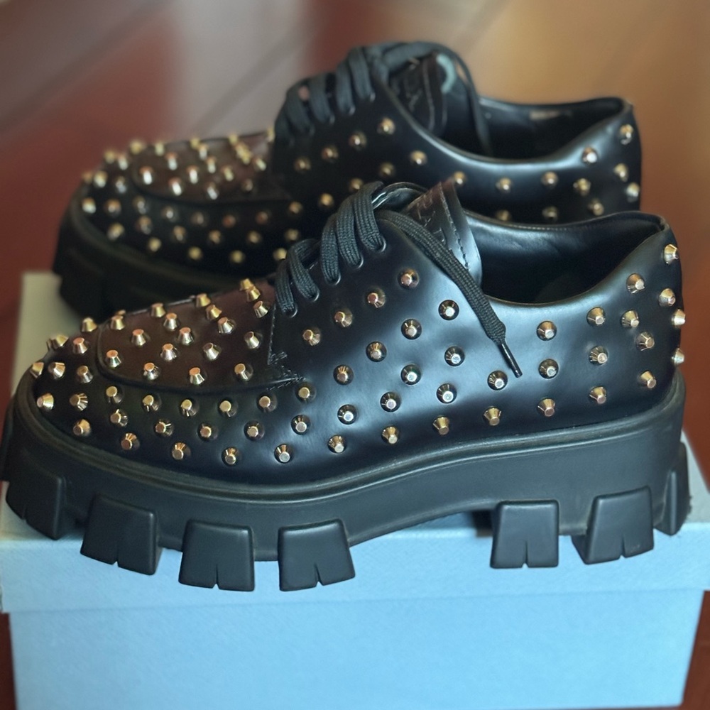 Prada Black Studded Platform Shoes. Never worn.